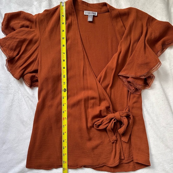 Ruffle Wrap Blouse in Terracotta Orange - Picture 5 of 9